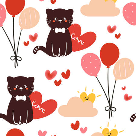 seamless pattern hand drawing cartoon cat. animal drawing for fabric print, textile, gift wrap paperのイラスト素材