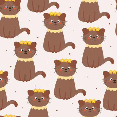 seamless pattern hand drawing cartoon cat. animal drawing for fabric print, textile, gift wrap paperのイラスト素材