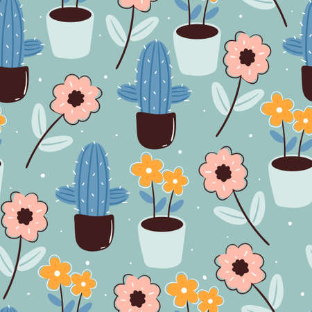 flower seamless pattern for fabric print, textile, gift wrapping paper. botanical drawingのイラスト素材