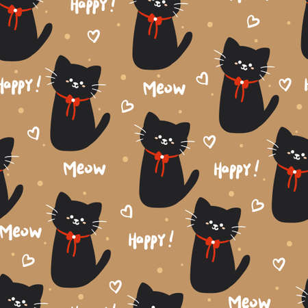 seamless pattern hand drawing cartoon cat. animal drawing for fabric print, textile, gift wrap paperのイラスト素材