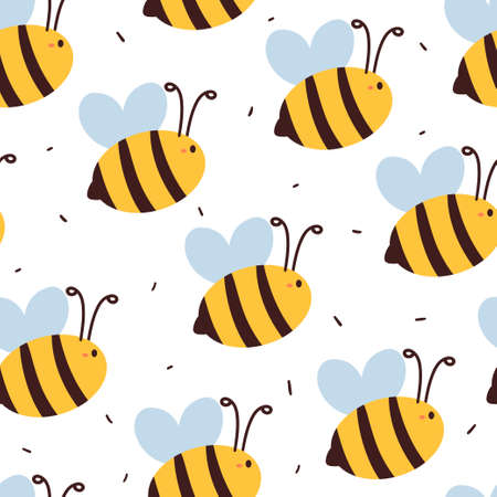 seamless pattern hand drawing cartoon bee. animal drawing with purple background for fabric print print, textileのイラスト素材