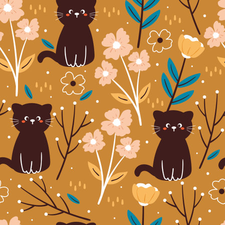 seamless pattern hand drawing cartoon cat. animal drawing for fabric print, textile, gift wrap paperのイラスト素材