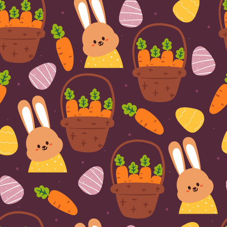 seamless pattern hand drawing cartoon bunny, egg and plant. easter wallpaper for fabric print, textile, gift wrap paperのイラスト素材