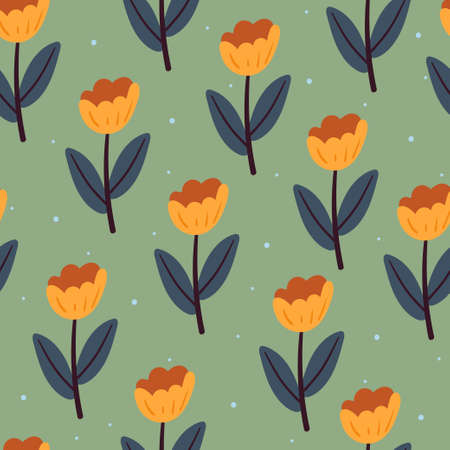 seamless pattern flower and leaves. botanical wallpaper, spring collection for fabric print, textileのイラスト素材