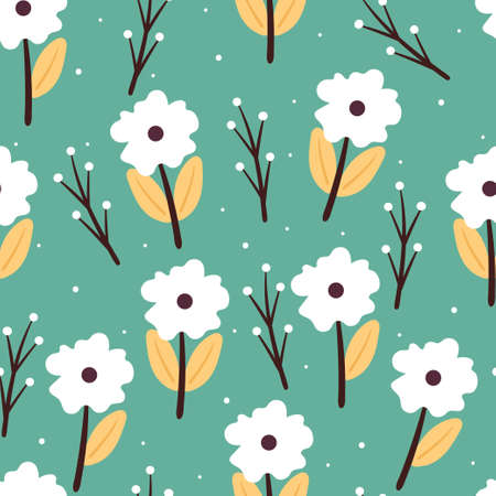 seamless pattern flower pot, flower and leaves. botanical wallpaper for textile, fabric printのイラスト素材