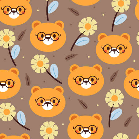 seamless pattern hand drawing cartoon bear and flower. animal drawing for fabric print, textile, gift wrap paperのイラスト素材
