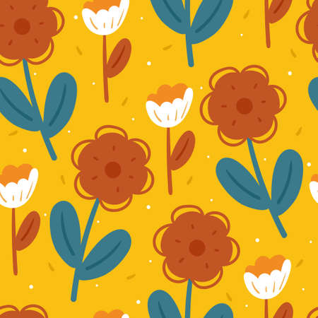seamless pattern flower and leaves. botanical wallpaper for fabric print, textileのイラスト素材