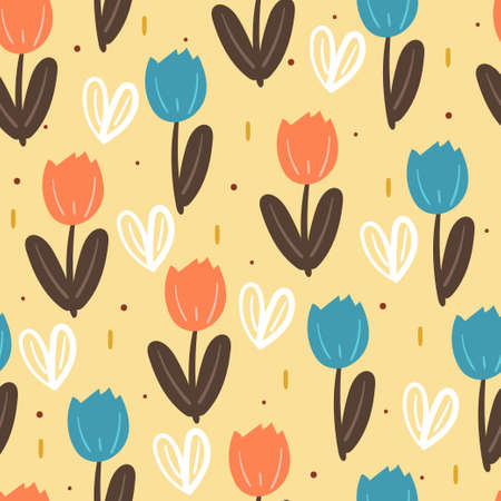 seamless pattern flower and leaves. botanical wallpaper for textile, fabric printのイラスト素材
