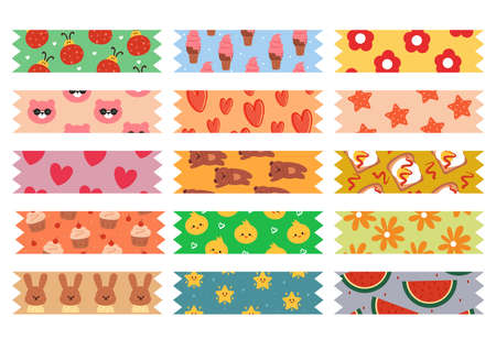 cute washi tape pattern for planner sticker, diary, journal, scrapbookのイラスト素材
