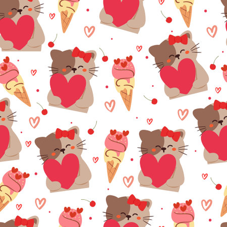 seamless pattern cartoon cat. cute animal wallpaper for textile, gift wrap paperのイラスト素材