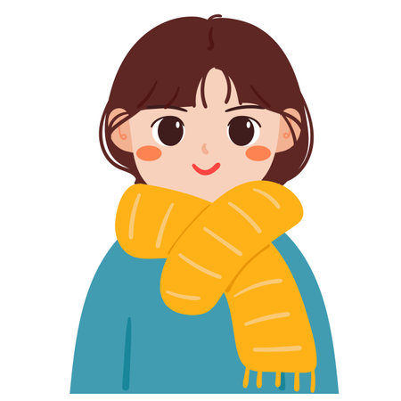 hand drawing cartoon girl wearing scarf. cute girl drawing for profile pictureのイラスト素材