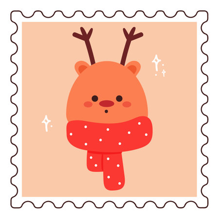 cute cartoon deer wearing scarf stamps stickerのイラスト素材