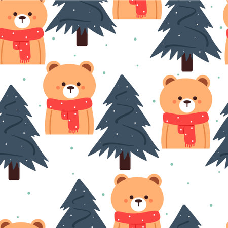 seamless pattern cartoon bear. cute animal wallpaper illustration for gift wrap paperのイラスト素材