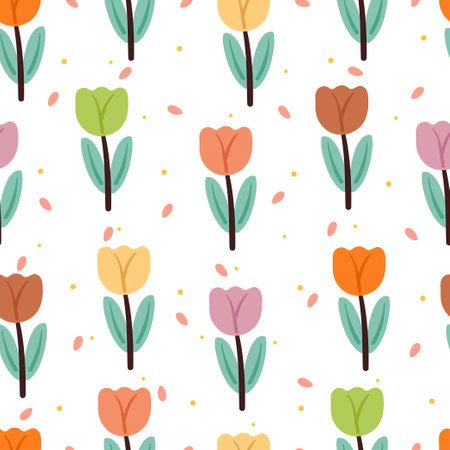 seamless pattern cartoon flower and leaves. botanical wallpaper for textile, gift wrap paperのイラスト素材