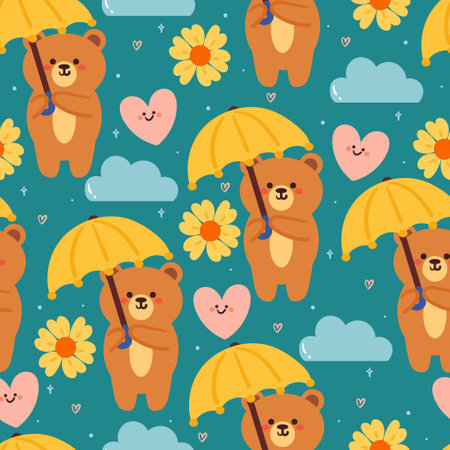 seamless pattern cartoon bear and sky element. cute animal wallpaper illustration for gift wrap paperのイラスト素材