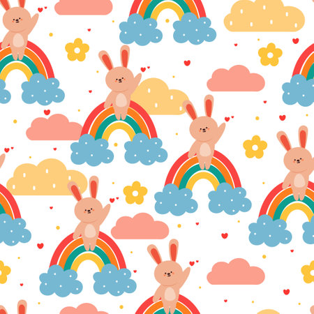 seamless pattern cartoon bunny. cute animal wallpaper for textile, gift wrap paperのイラスト素材