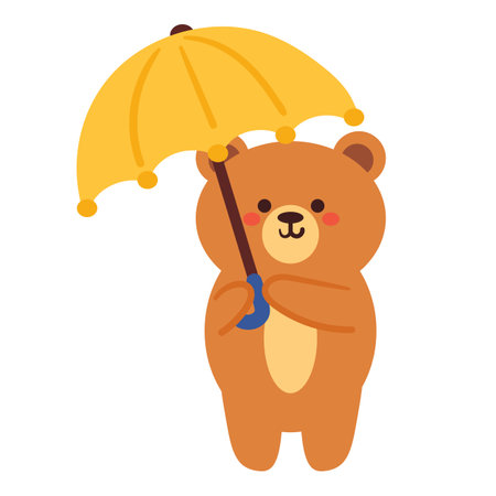cute cartoon bear with yellow umbrellaのイラスト素材