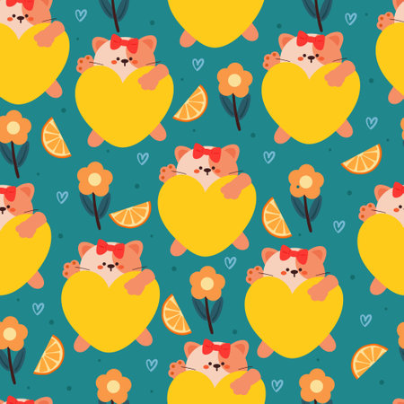 seamless pattern cartoon cat and flower. cute animal wallpaper for textile, gift wrap paperのイラスト素材