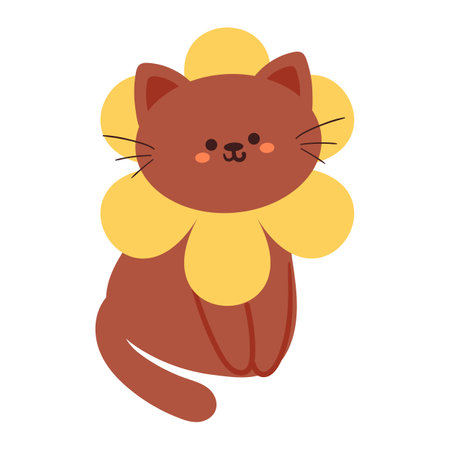 hand drawing cartoon cat with flower accessories. cute animal drawing for sticker and iconのイラスト素材