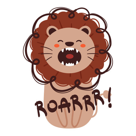 hand drawing cartoon lion. cute animal icon for stickerのイラスト素材