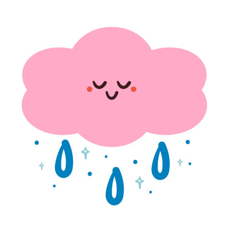 hand drawing cartoon cloud character. cute sky element icon for stickerのイラスト素材