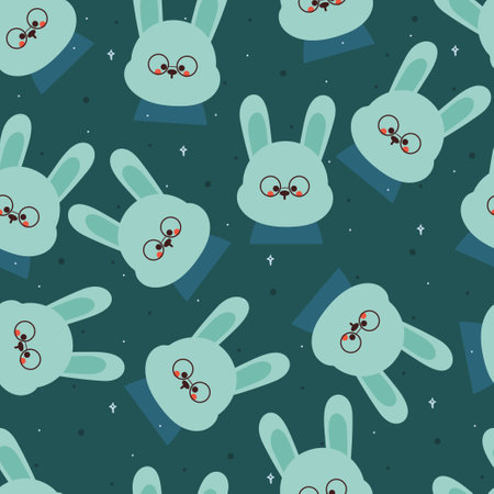 seamless pattern cartoon bunny wearing glasses. cute animal wallpaper for textile, gift wrap paperのイラスト素材