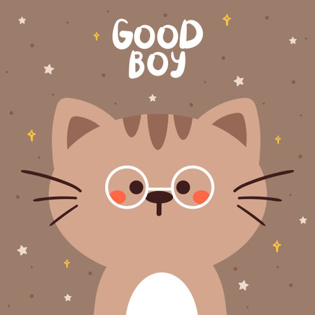 hand drawing cartoon cat with pastel color background. cute animal drawing for card, kids wallpaperのイラスト素材