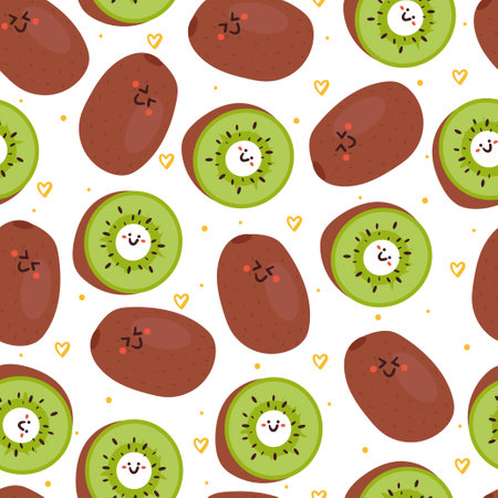 seamless pattern cartoon kiwi fruit. cute fruit wallpaper for fabric printのイラスト素材