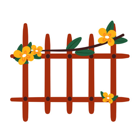 hand drawing cartoon wooden fence with flowerのイラスト素材