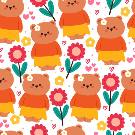 seamless pattern cartoon bears. cute animal wallpaper illustration for gift wrap paperのイラスト素材