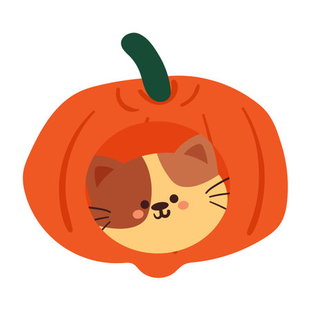 hand drawing cartoon halloween pumpkin and cat. cute halloween decor element sticker. design for card, printのイラスト素材