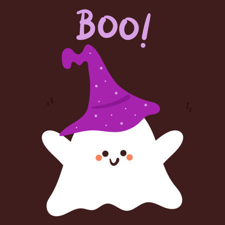 hand drawing cartoon ghost. cute halloween wallpaper for card, kids backgroundのイラスト素材