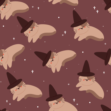 Halloween seamless pattern with cartoon cat and halloween element. cute halloween wallpaper for holiday theme, gift wrap paperのイラスト素材