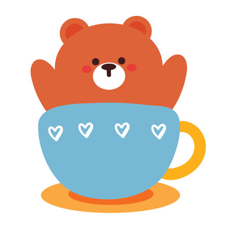 hand drawing cartoon bear inside a cup. cute animal stickerのイラスト素材