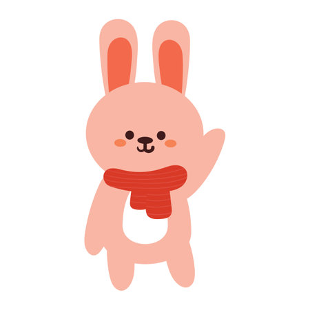 hand drawing cartoon bunny wearing red scarf. cute animal stickerのイラスト素材