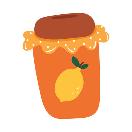 hand drawing cartoon lemon jar. cute food stickerのイラスト素材