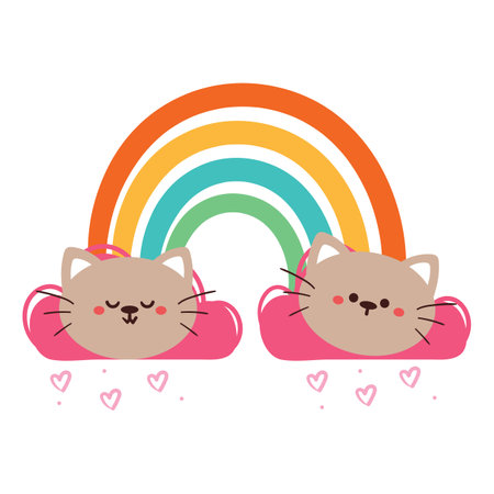 hand drawing cartoon rainbow design with bear. bear rainbowのイラスト素材