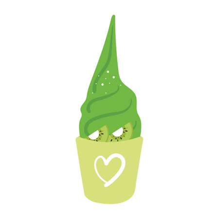 hand drawing cartoon kiwi ice cream. cute dessert stickerのイラスト素材