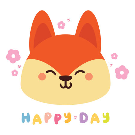 hand drawing cartoon fox. cute animal card for kids, backgroundのイラスト素材
