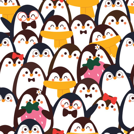 seamless pattern cartoon penguin. cute illustration design. animal pattern for gift wrap paperのイラスト素材