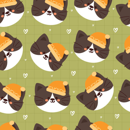 seamless pattern cartoon cat with winter outfit. cute animal wallpaper illustration for gift wrap paperのイラスト素材