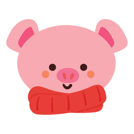 hand drawing cartoon pig sticker. cute animal drawing for winter sticker, iconのイラスト素材