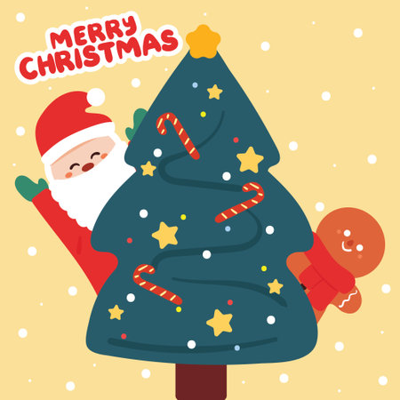 hand drawing cartoon Christmas card, wallpaper, background. cute Christmas wallpaperのイラスト素材