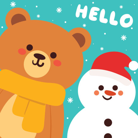 hand drawing cartoon Christmas card, wallpaper, background with bear. cute Christmas wallpaperのイラスト素材