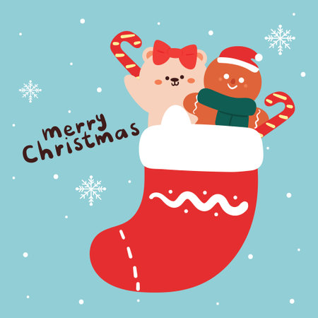 hand drawing cartoon Christmas card, wallpaper, background. cute Christmas wallpaperのイラスト素材
