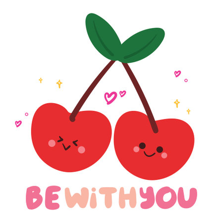 hand drawing cartoon cherry couple for valentine card. cute drawing for card, wallpaper