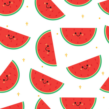 cute seamless pattern cartoon watermelon character design. cute fruit wallpaper and pattern