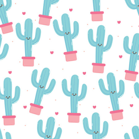 seamless pattern hand drawing cartoon cactus. plant collection for fabric print, textileのイラスト素材