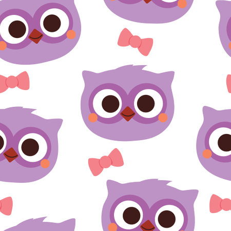 seamless pattern cartoon owl and pink ribbon. cute wallpaper for textile, gift wrap paperのイラスト素材