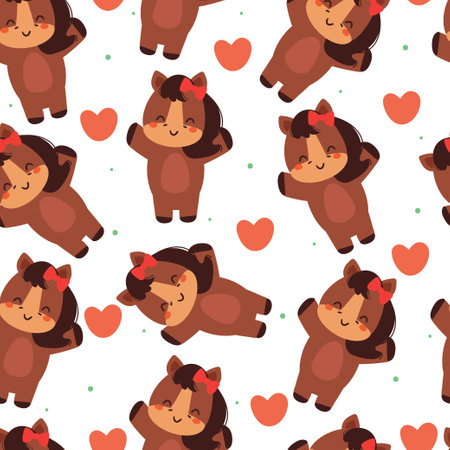seamless pattern cartoon horse. cute animal wallpaper for textile, gift wrap paperのイラスト素材